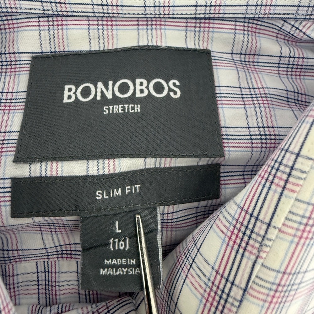 Bonobos Mens Slim‎ Fit Stretch Plaid Button Down Shirt Large 16 Purple White L - Picture 4 of 9
